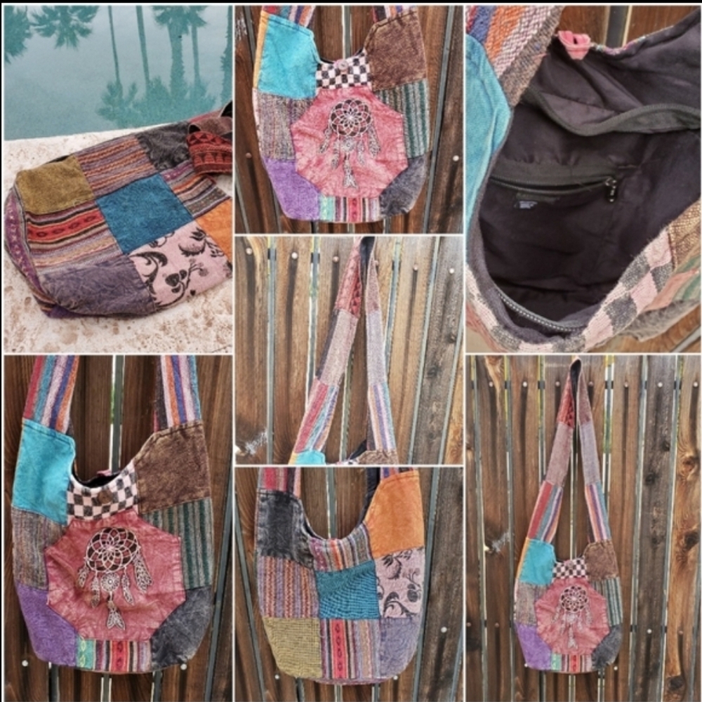 VINTAGE HANDMADE NEPAL Dream Catcher Patchwork Crossbody Bag Purse Shoulder Tote - Picture 4 of 11